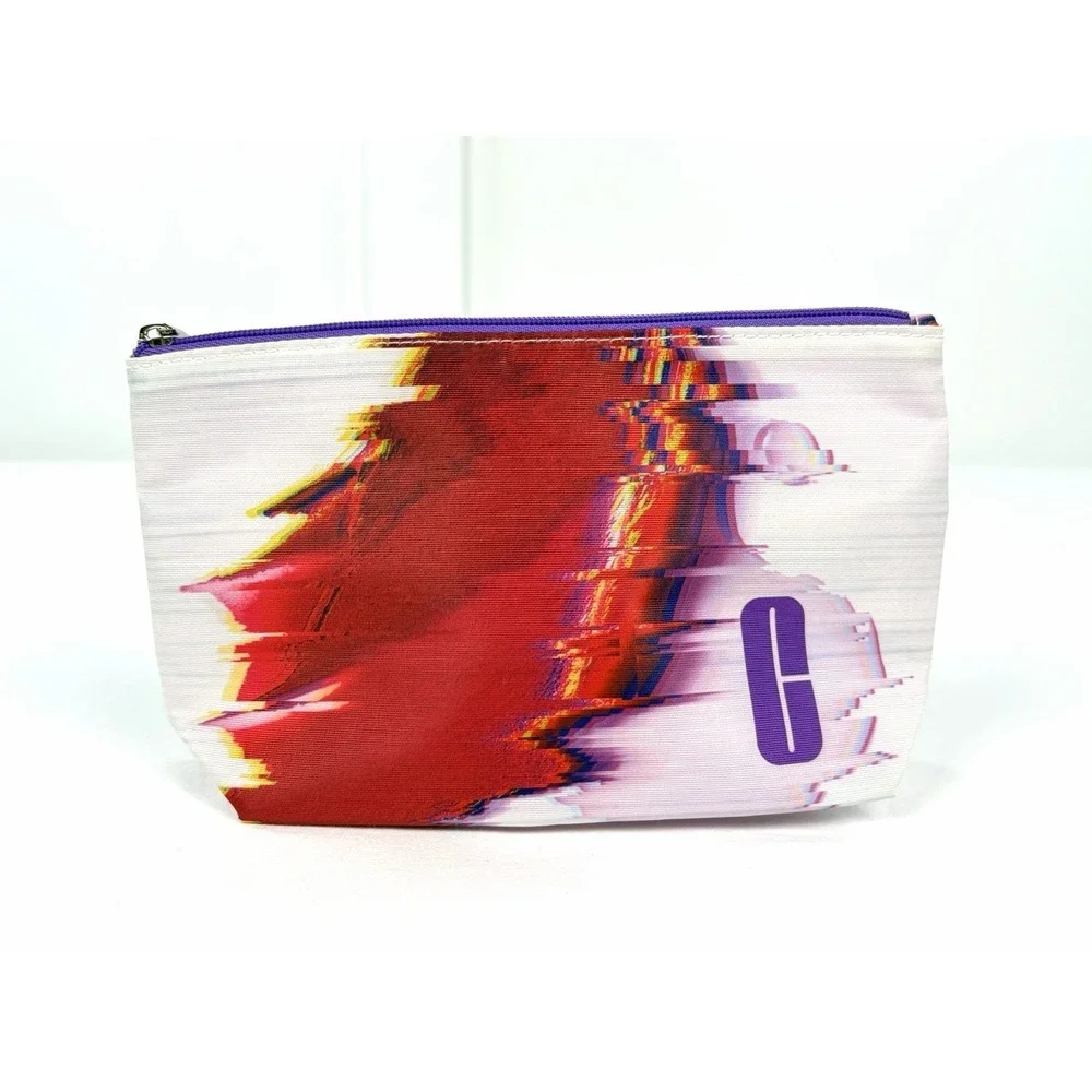 New Clinique Makeup Bag Red White Purple Glitch Print Cosmetic Travel Pouch